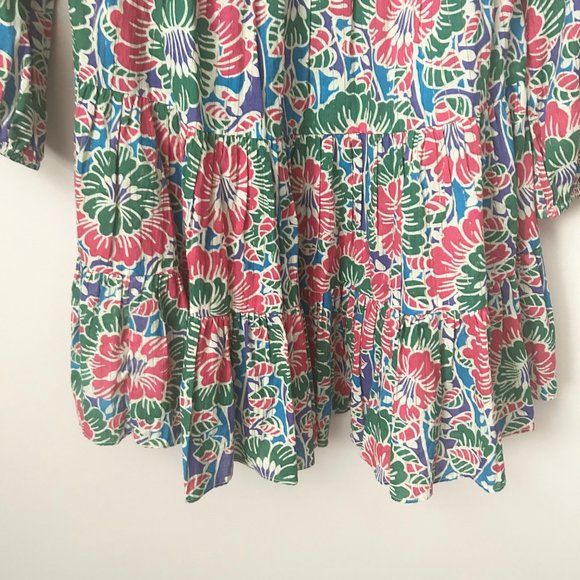 Rixo Roxy Hibiscus Floral Tie Front Tiered Mini Dress - Picture 5 of 9